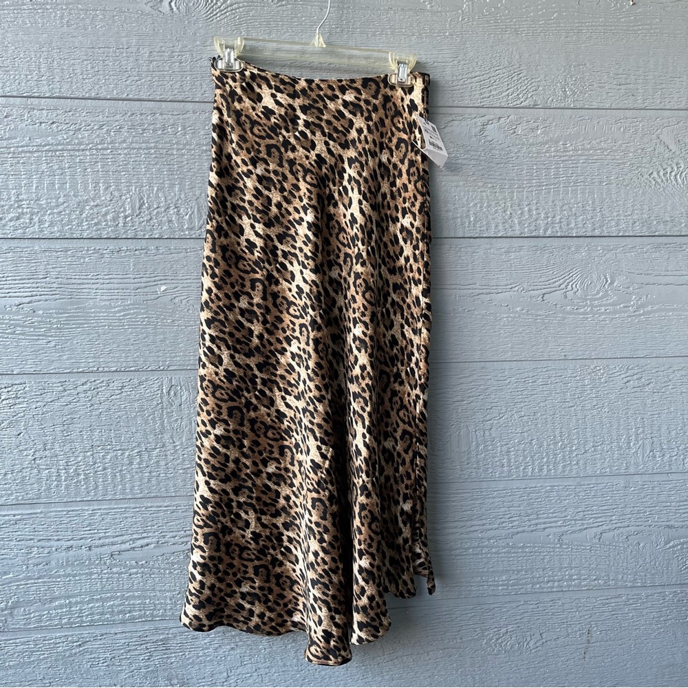 Zara leopard satin midi skirt